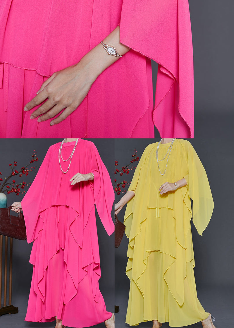 Yellow Chiffon Long Dresses Asymmetrical Design Summer