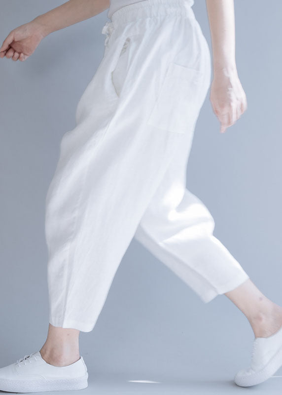 White Cinched Linen Pants Trousers Spring