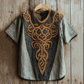Men's Viking Celtic Embroidery Linen T Shirt artswardrobe