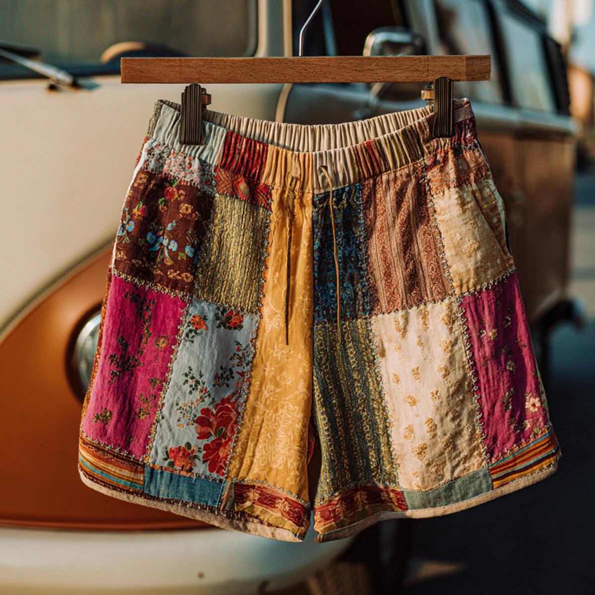 Countryside Style Collection Classy Patchwork Floral Pattern Art Linen Shorts artswardrobe