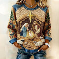 Comstylish Women's Vintage Nativity Night Pattern Casual Sweatshirt