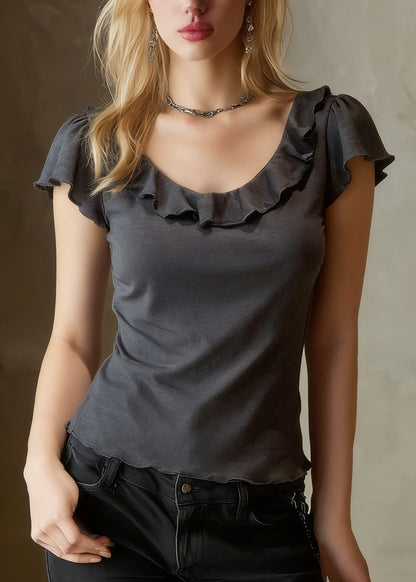 Organic Grey Ruffled Patchwork T Shirt Summer