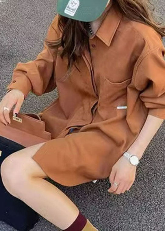 Brown Peter Pan Collar Button Shirt Fall