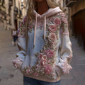 Women's Vintage Pink Floral Embroidery Art Comfy Hoodie artswardrobe