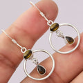 Vintage Circle Green Glass Silver Earrings