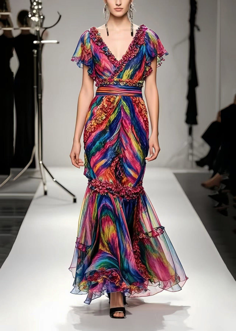 Ruffled Tie Dye Chiffon Robe Dresses Summer