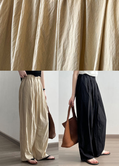 Khaki High Waist Wrinkled Cotton Wide Leg Pants Fall