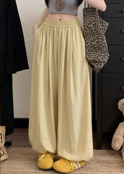 Yellow Loose Cotton Beam Pants Pockets