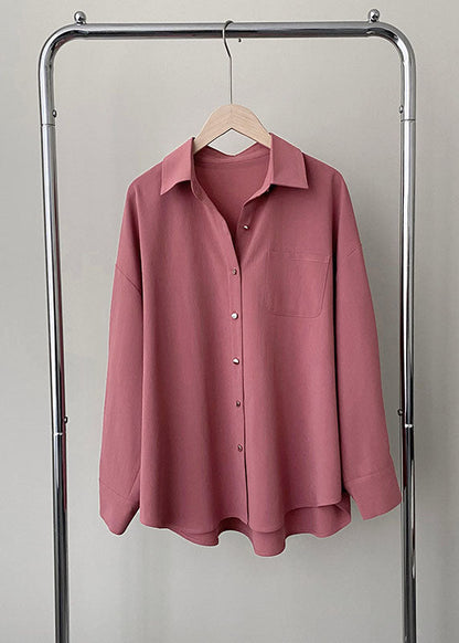 Rubber Red Peter Pan Collar Pockets Button Shirt Spring