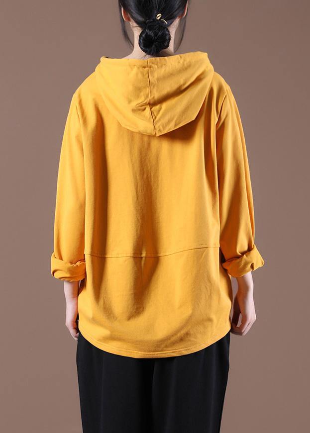 Yellow Cotton Unique Hooded Spring Tops