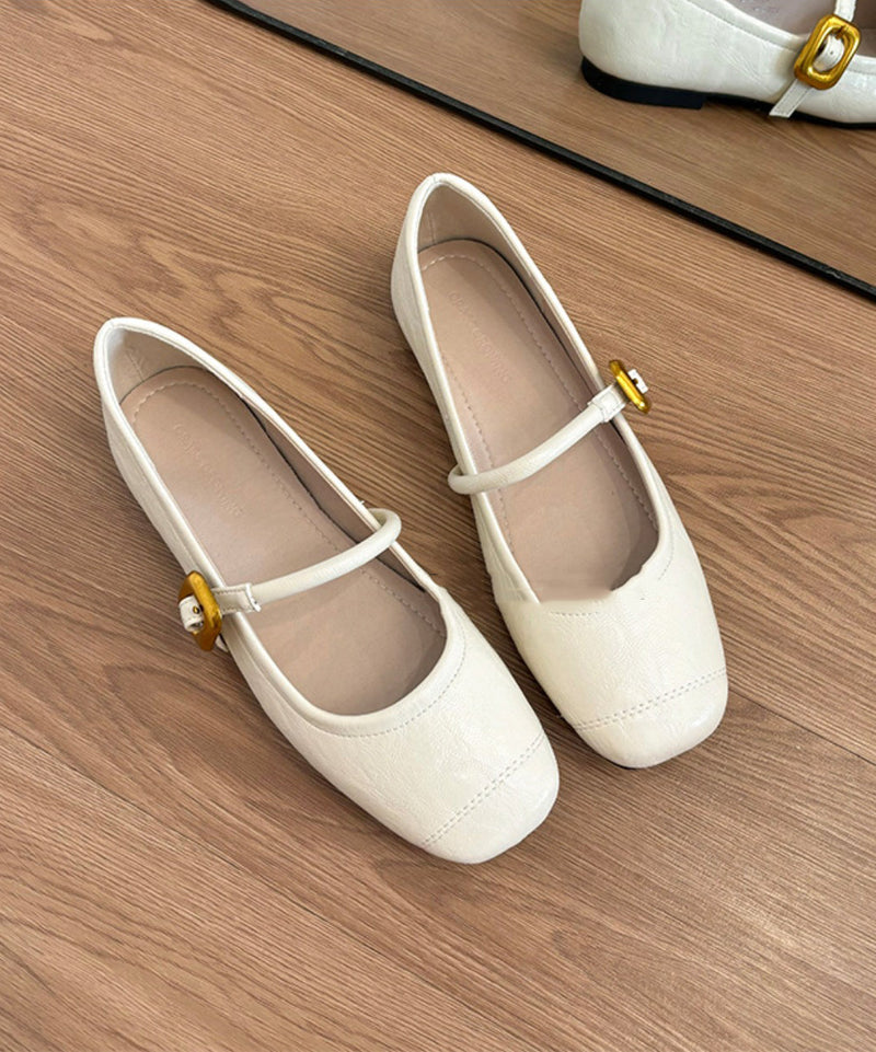 Black Cowhide Leather Splicing Flat Shoes for