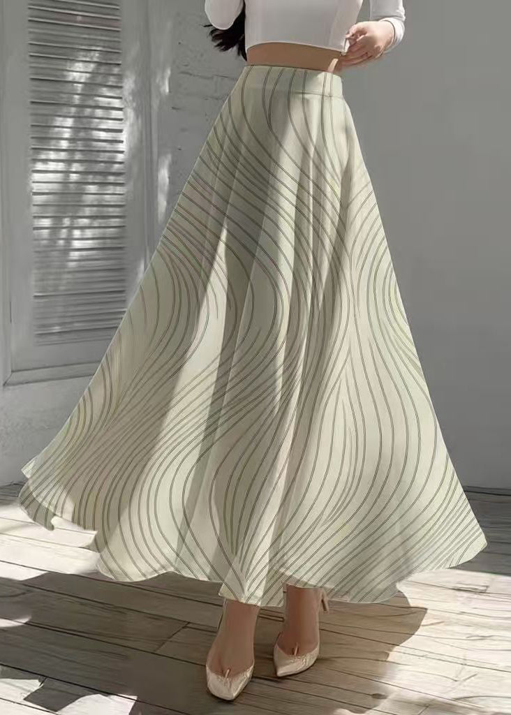 Boutique Light Green Striped Chiffon a Line Skirt Summer