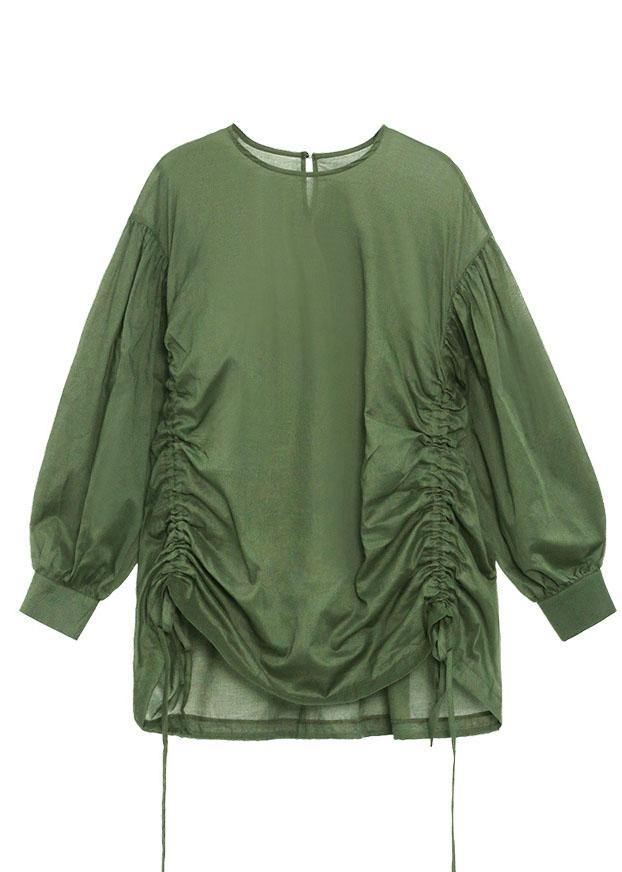 French Green Cinched Long Sleeve Shirts