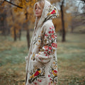 Vintage Bird & Flower Embroidery Women's Knit Hooded Cardigan artswardrobe