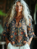 Bohemian Style Holland Park Morris Floral Linen Print  Long Sleeve Shirt artswardrobe