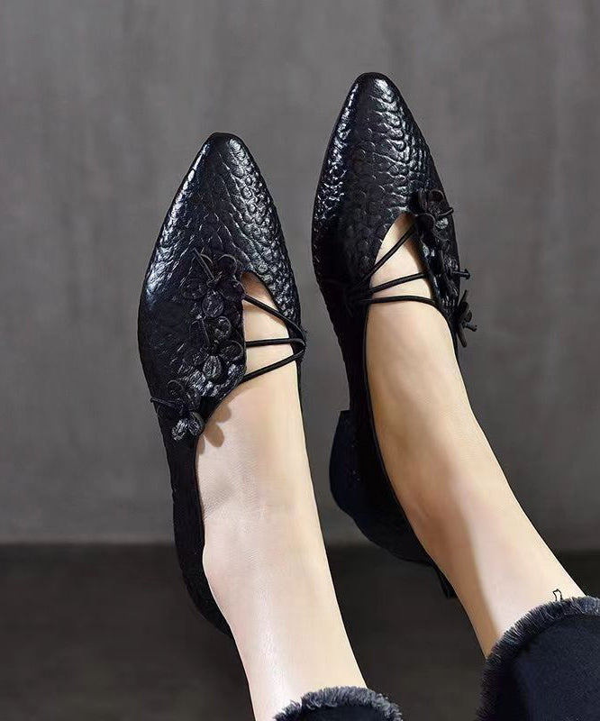 Comfortable Pointed Toe Flats Shoes Black Sheepskin