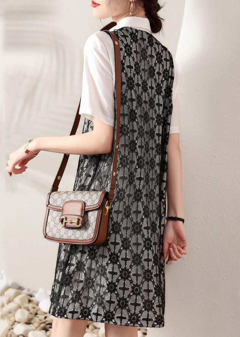 Peter Pan Collar False Two Pieces Cotton Shirts Dresses Summer