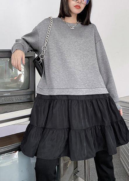 O Neck Patchwork Spring Clothes Shape Gray Dress