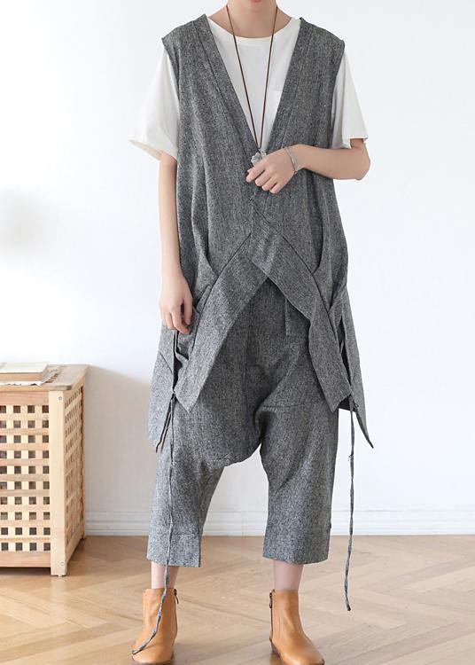 Summer Grey Asymmetrical Cotton Sleeveless Cardigans