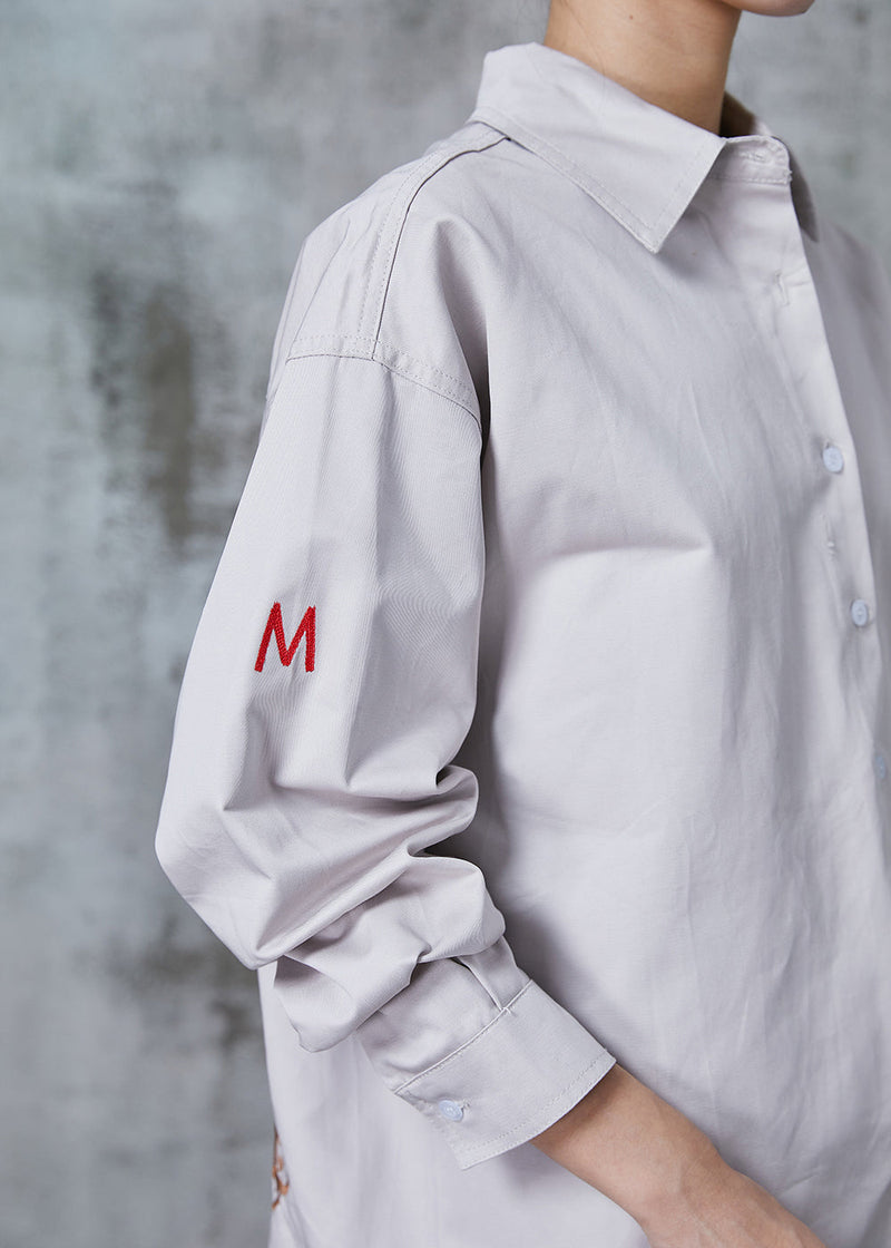 Fine Grey Embroidered Cotton Shirt Spring