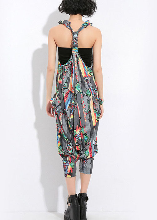 Grey Pockets Print Silk Jumpsuit Spring