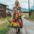 Comstylish Women's Pop Art Cute Cat Cotton Linen Vest Dress