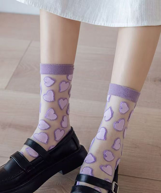 Heart Jacquard Transparent Thin Mid Length Socks