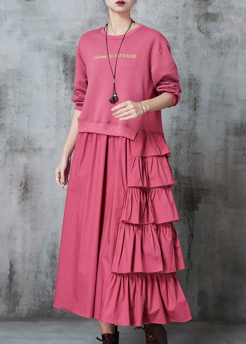Pink Asymmetrical Patchwork Cotton Holiday Dress Spring