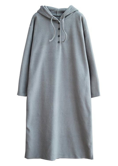 Handmade Drawstring Hooded Cotton Spring Dresses Green Long Dress