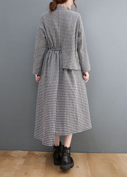 Fitted Black Plaidpeter Pan Collarbuttonasymmetrical Design Fall Holiday Dress Long Sleeve