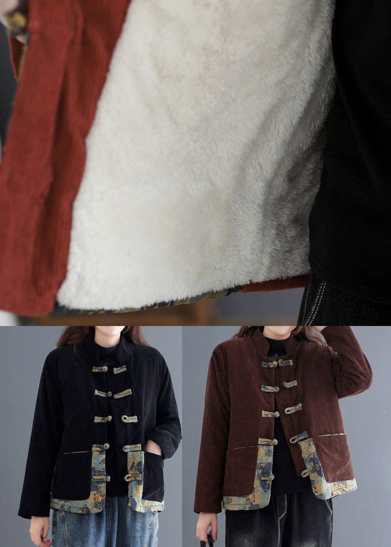 Brick Red Thick Fleece Wool Lined Corduroy Jackets Winter