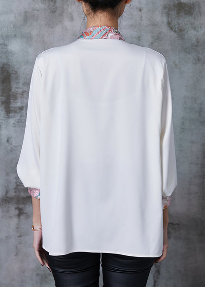 White Embroidered Chiffon Oriental Shirt Spring