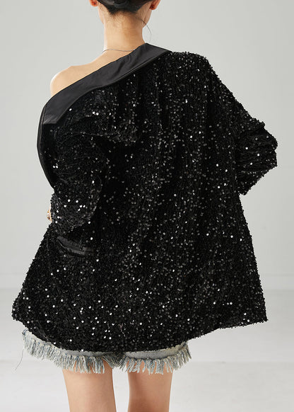 Black Sequins Double Breast Jackets Spring