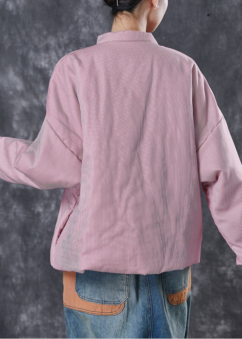 Pink Oversized Striped Fine Cotton Filled Coat Winter