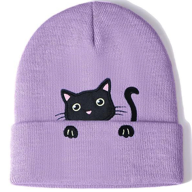 Comstylish Cat Embroidery Cute Cat Knitted Hat