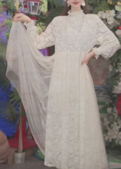 Pink Ruffled Tulle Patchwork Lace Long Dress Spring