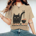 Japanese Art Eating Sushi Cat Print T-Shirt elevenforest