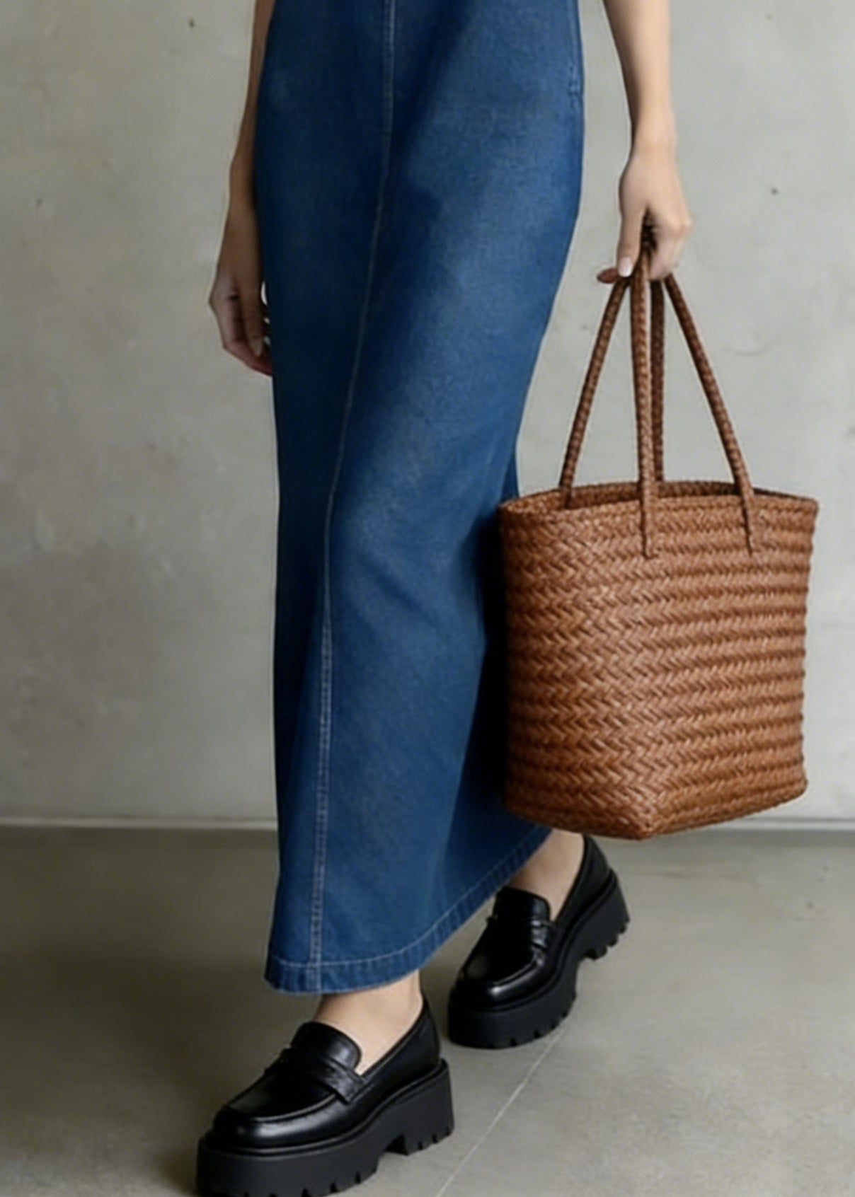 Denim Blue O-neck Patchwork Long Dress Summer