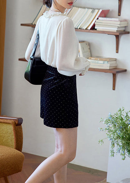 French White Ruffled Cotton Shirts Spring