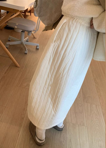 White Pockets Cotton Filled Skirts Spring Elastic Waist