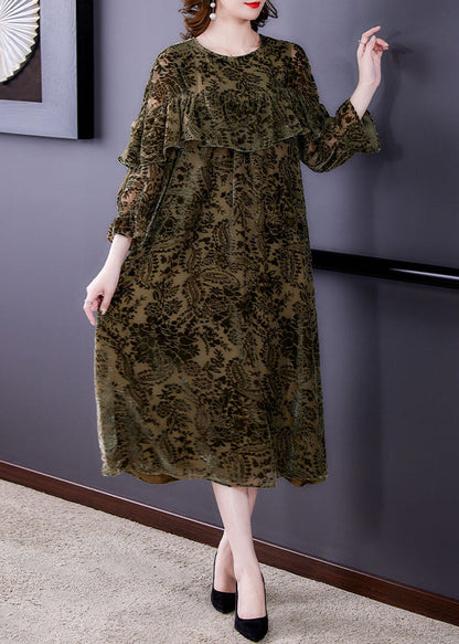 Green Velour Dress Ruffled Spring