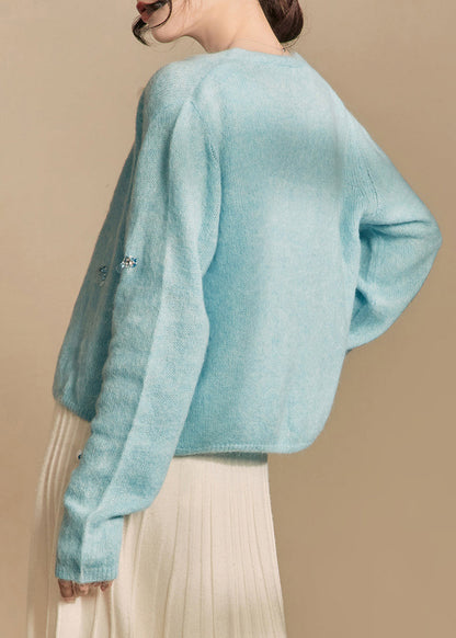 Art Blue Button Cardigans and Tank Knit Two Piece Set Spring
