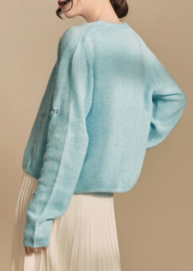 Art Blue Button Cardigans and Tank Knit Two Piece Set Spring