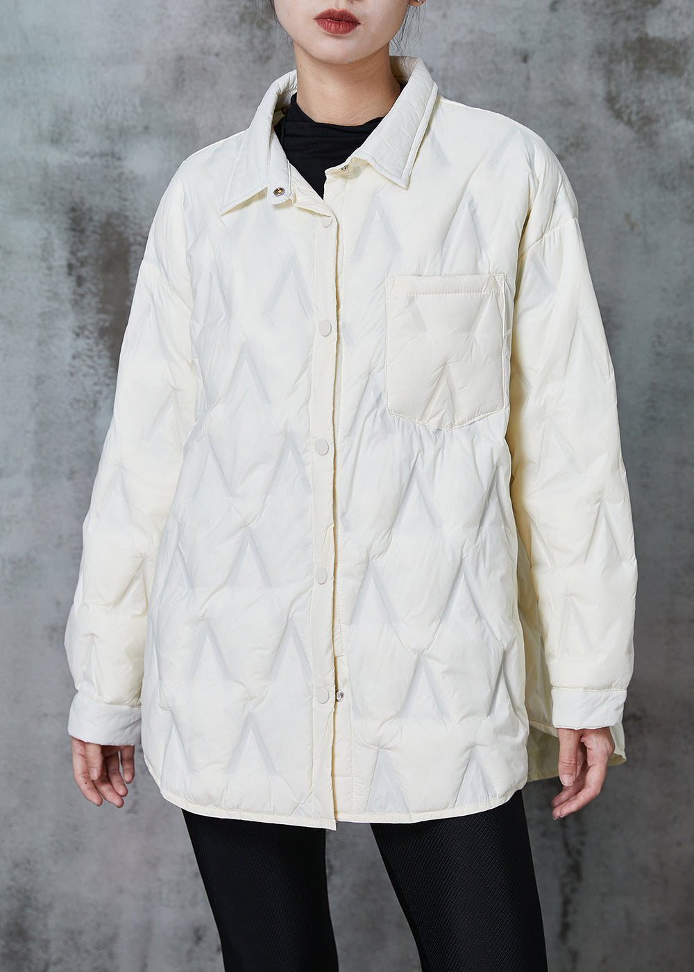 White Oversized Pocket Fine Cotton Filled Coat Winter