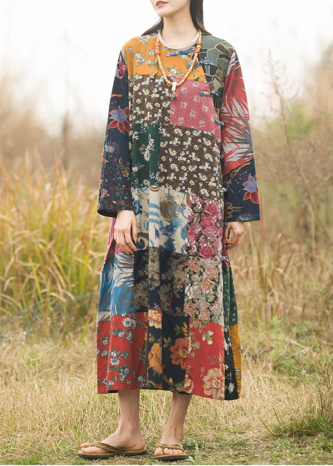 Colorblock Low High Design V Neck Print Patchwork Top Long Sleeve