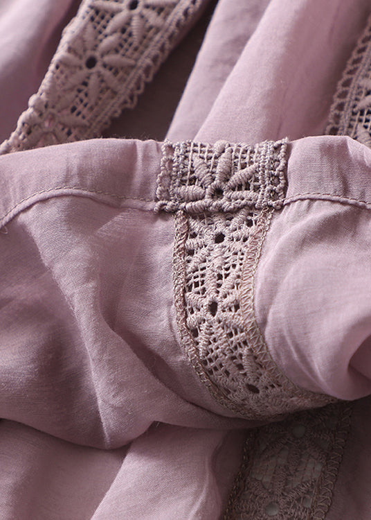 Purple Elastic Waist Lace Patchwork Linen Skirt Summer