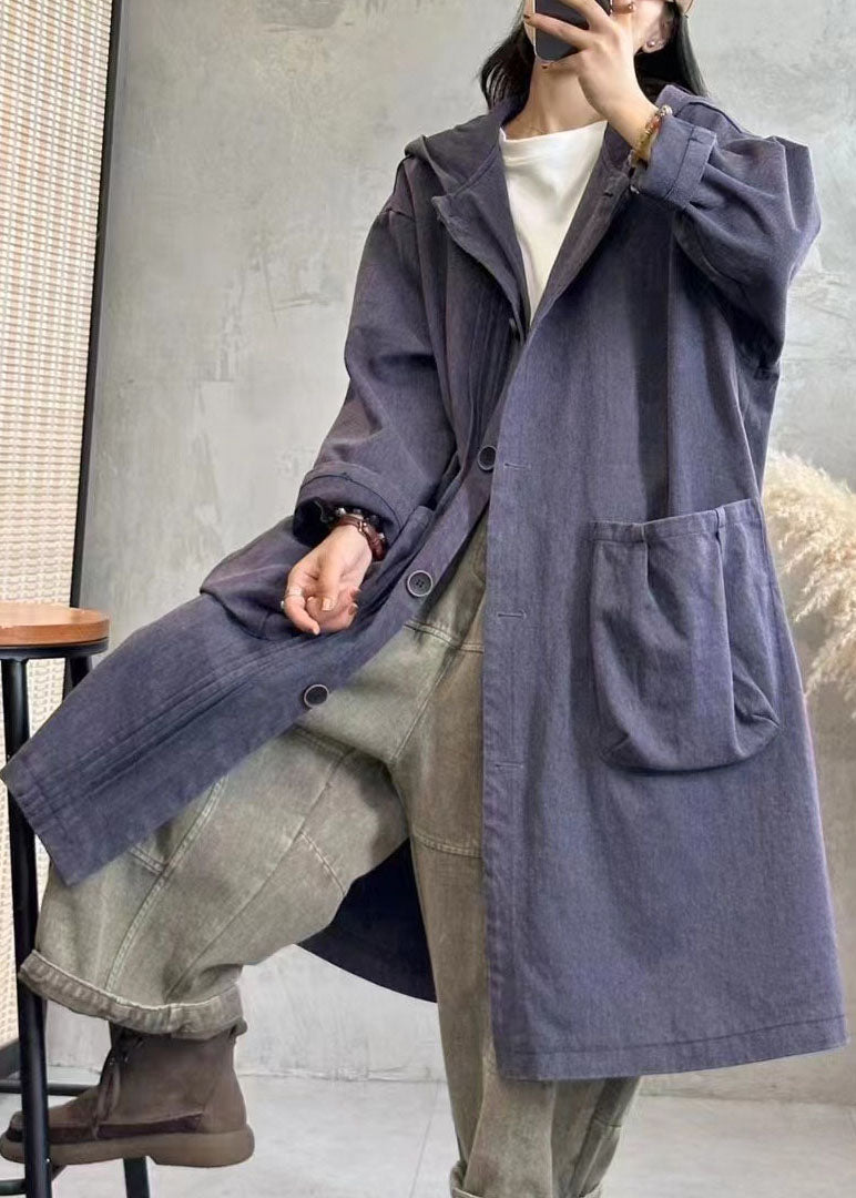Black Wrinkled Button Hoodies Denim Trench Coats Fall