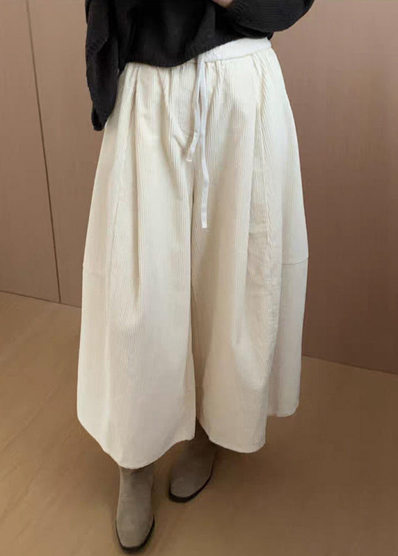 Apricot Corduroy Wide Leg Pants Drawstring