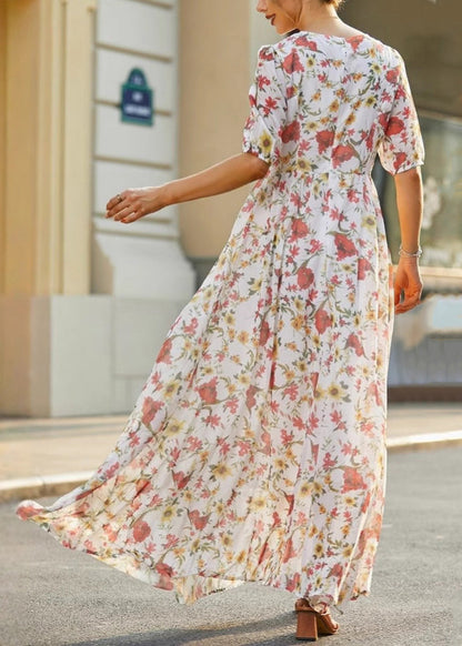 O Neck Print High Waist Cotton Long Dress Summer