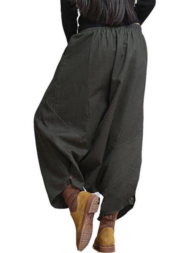 Diy Army Green Elastic Waist Cotton Linen Loose Pants Summer